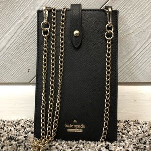 kate spade black leather, gold chain, crossbody